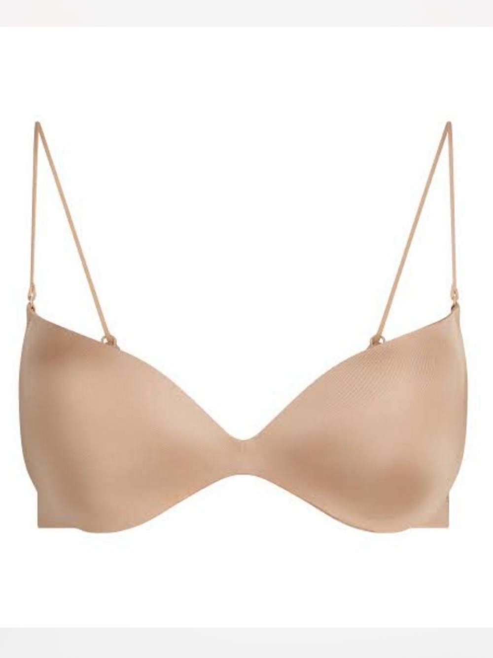 SKIMS Wireless Form Lightly Lined Plunge Micro Strap Bra Clay Nude Tan 34D 8418W